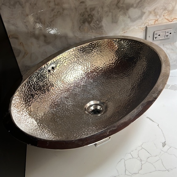 20” Hammered Satin Nickel Under Mount Oval Sink Made in Mexico - Picture 2 of 12